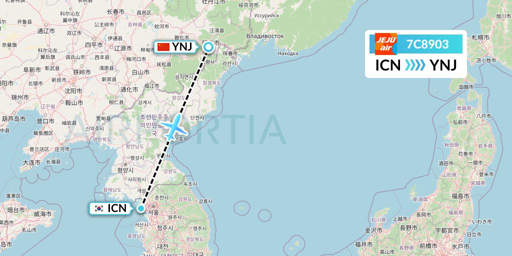 7C8903 Jeju Air Flight Map: Seoul to Yanji