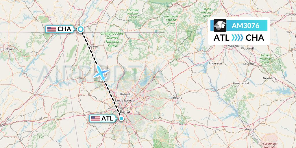 AM3076 Aeromexico Flight Map: Atlanta to Chattanooga