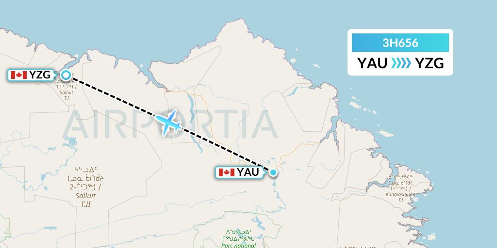 3H656 Air Inuit Flight Map: Kattiniq to Salluit