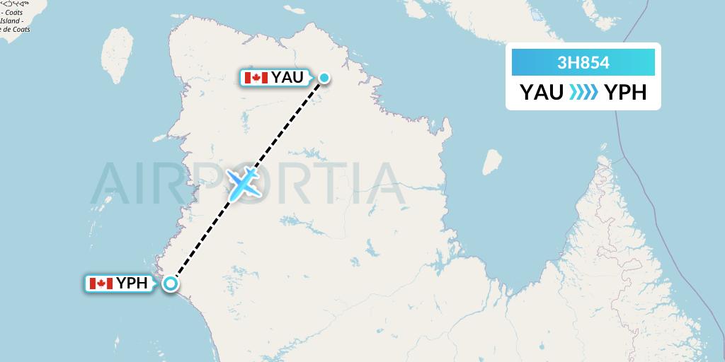 3H854 Air Inuit Flight Map: Kattiniq to Inukjuak