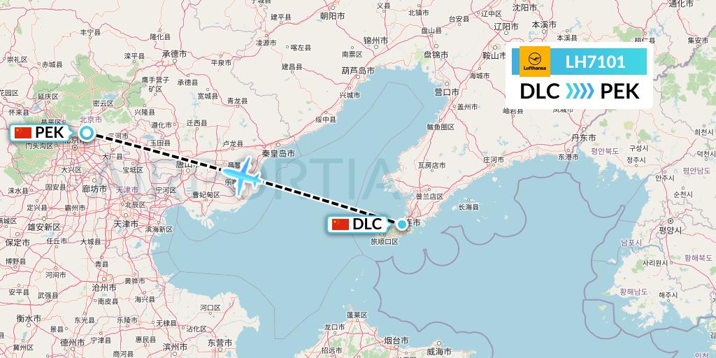 LH7101 Lufthansa Flight Map: Dalian to Beijing