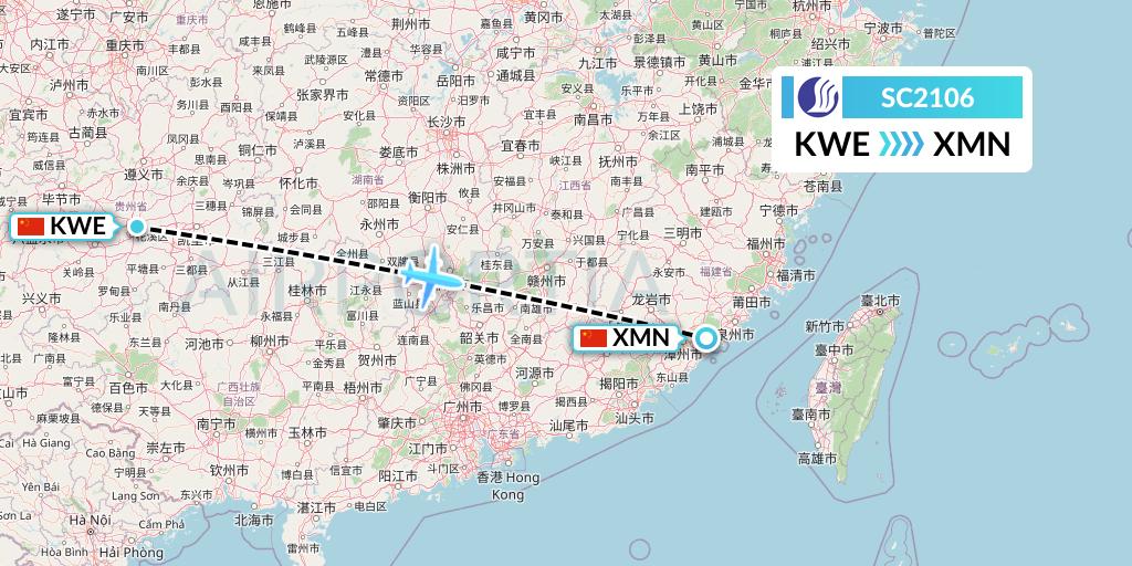 SC2106 Shandong Airlines Flight Map: Guiyang to Xiamen