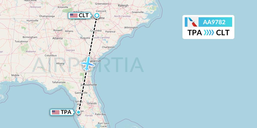AA9782 American Airlines Flight Map: Tampa to Charlotte