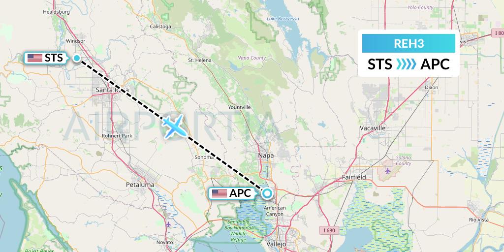 REH3 Reach Air Medical Services Flight Map: Santa Rosa to Napa