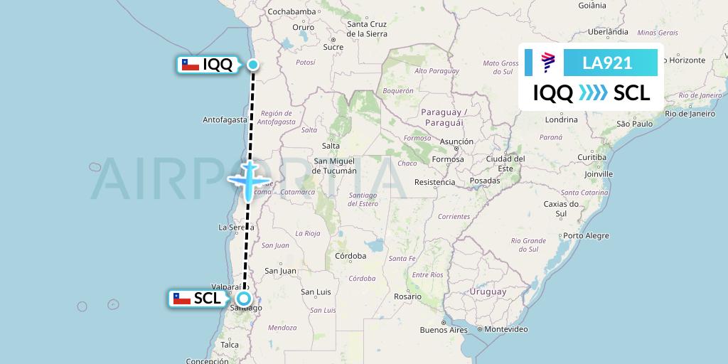 LA921 LAN Airlines Flight Map: Iquique to Santiago