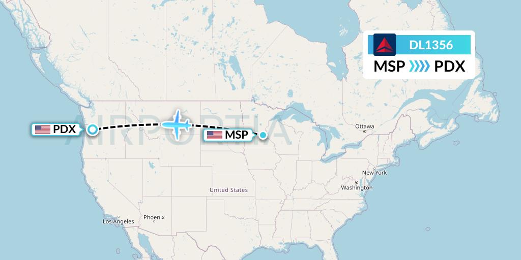 DL1356 Delta Air Lines Flight Map: Minneapolis to Portland