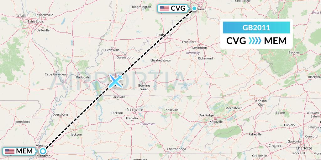 GB2011 ABX Air Flight Map: Cincinnati to Memphis