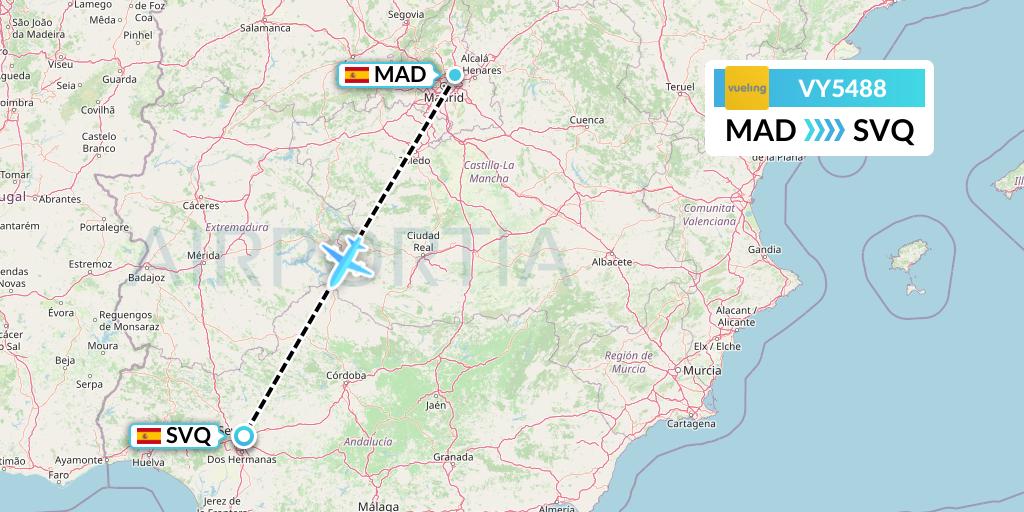 VY5488 Vueling Flight Map: Madrid to Seville