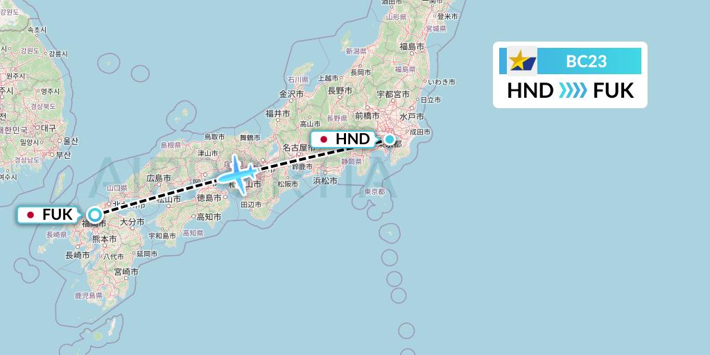 BC23 Skymark Airlines Flight Map: Tokyo to Fukuoka