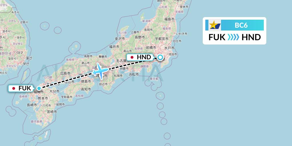 BC6 Skymark Airlines Flight Map: Fukuoka to Tokyo