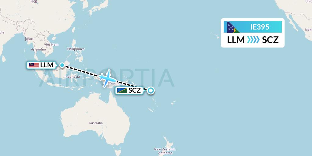 IE395 Solomon Airlines Flight Map: Long Lama to Santa Cruz-Graciosa Bay-Luova