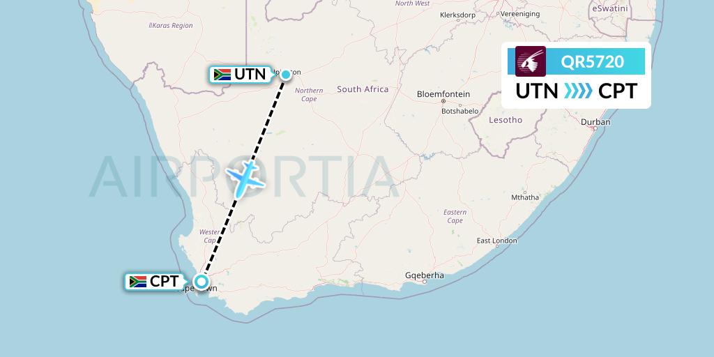 QR5720 Qatar Airways Flight Map: Upington to Cape Town