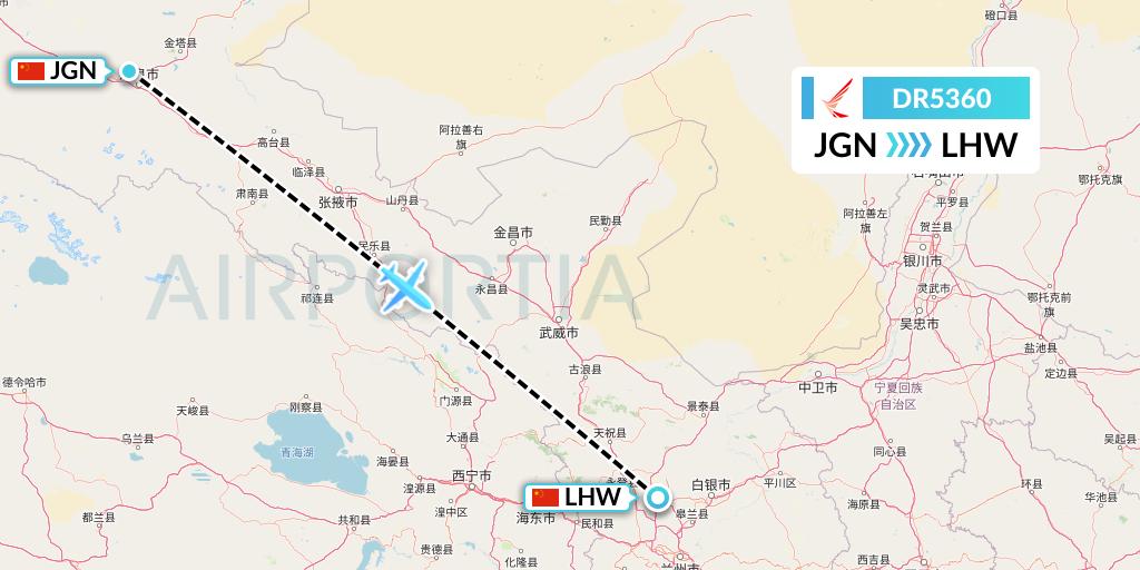 DR5360 Ruili Airlines Flight Map: Jiayuguan to Lanzhou