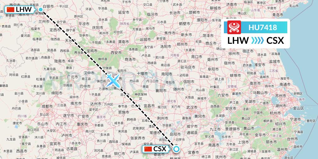 HU7418 Hainan Airlines Flight Map: Lanzhou to Changsha