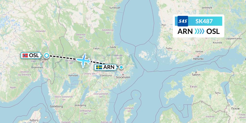 SK487 SAS Flight Map: Stockholm to Oslo