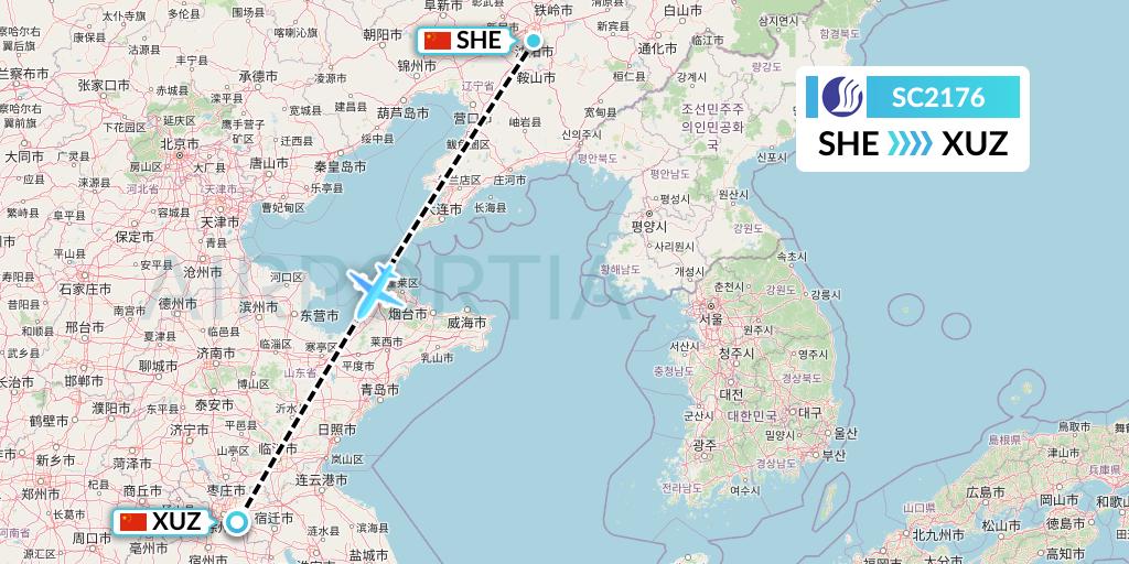 SC2176 Shandong Airlines Flight Map: Shenyang to Xuzhou