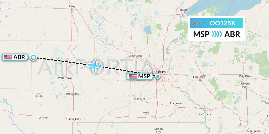 OO125X SkyWest Airlines Flight Map: Minneapolis to Aberdeen