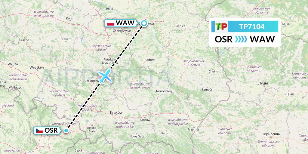 TP7104 TAP Portugal Flight Map: Ostrava to Warsaw