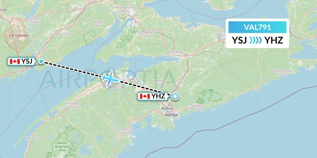 VAL791 Voyageur Airlines Flight Map: Saint John to Halifax