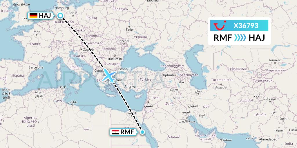 X36793 TUI fly Germany Flight Map: Marsa Alam to Hannover