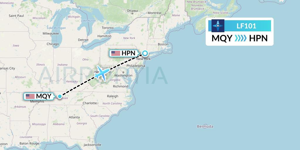 LF101 Corporate Flight Management Flight Map: Smyrna to White Plains