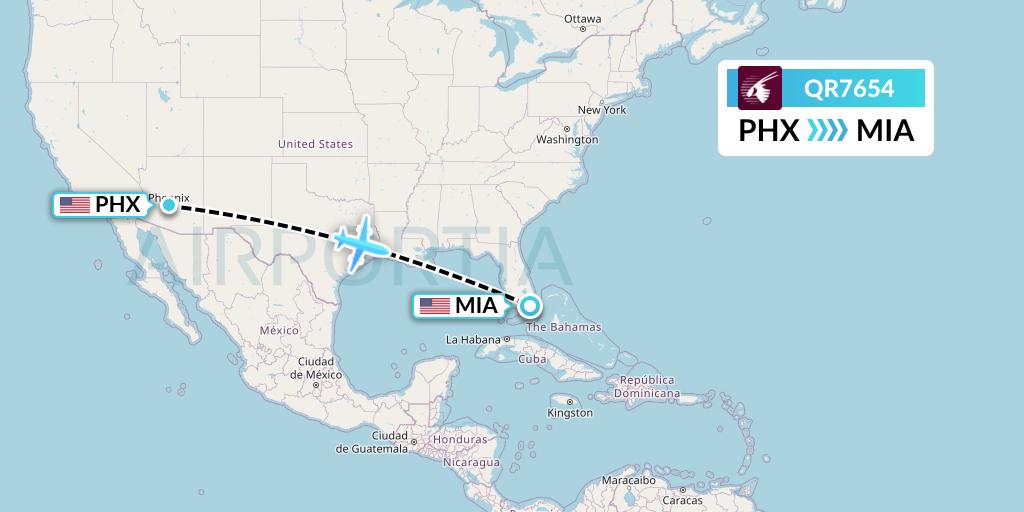 QR7654 Qatar Airways Flight Map: Phoenix to Miami