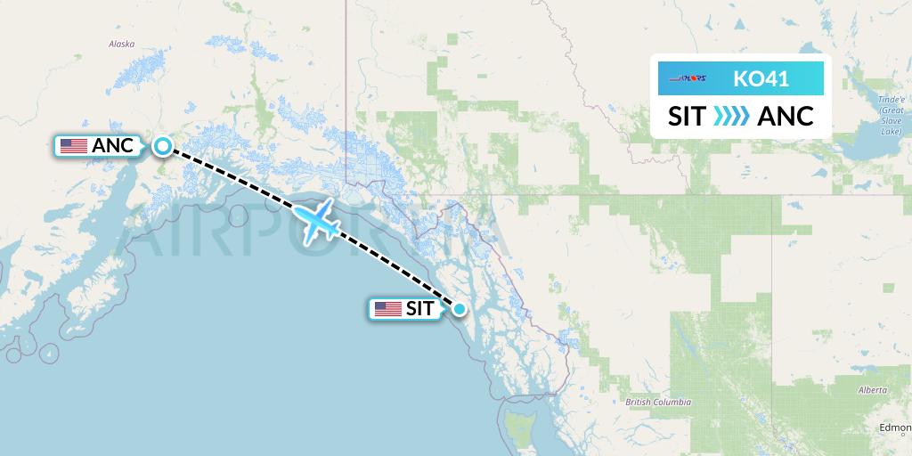 KO41 Komiaviatrans Flight Map: Sitka to Anchorage