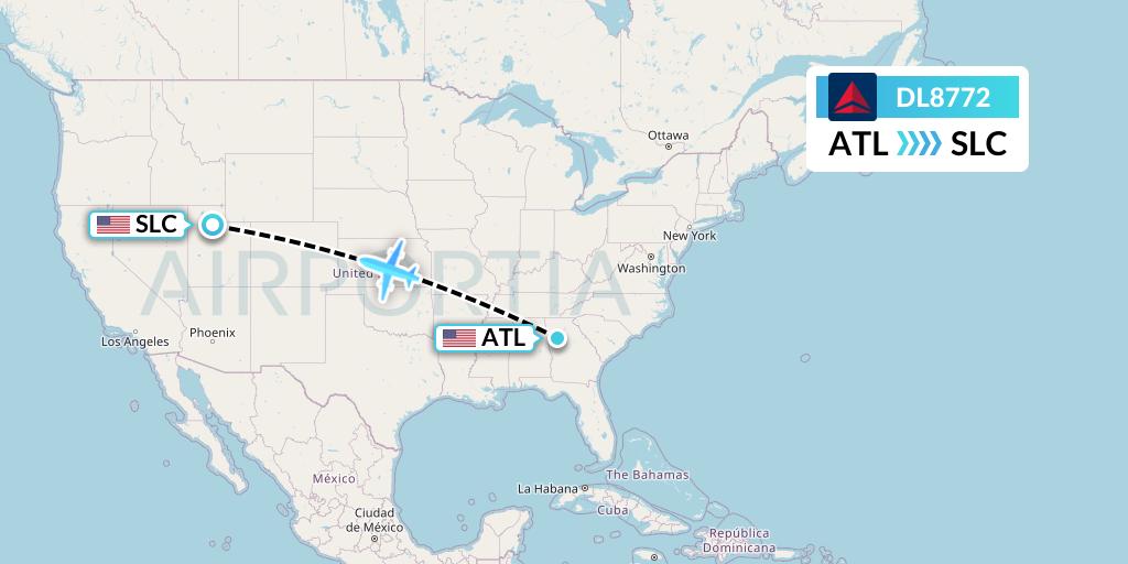 DL8772 Delta Air Lines Flight Map: Atlanta to Salt Lake City