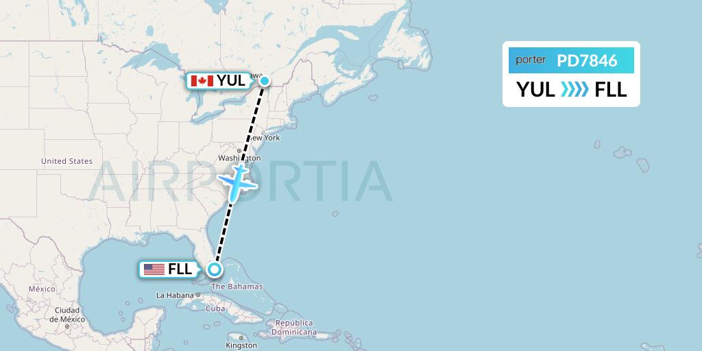 PD7846 Porter Airlines Flight Map: Montreal to Fort Lauderdale