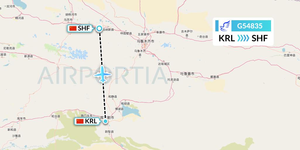 G54835 China Express Airlines Flight Map: Korla to Shihezi