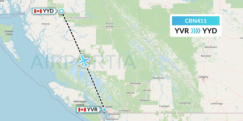 CRN411 Aerocaribbean Flight Map: Vancouver to Smithers