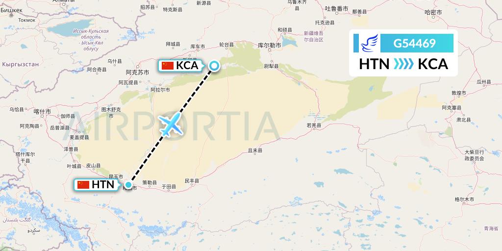 G54469 China Express Airlines Flight Map: Hotan to Kuqa