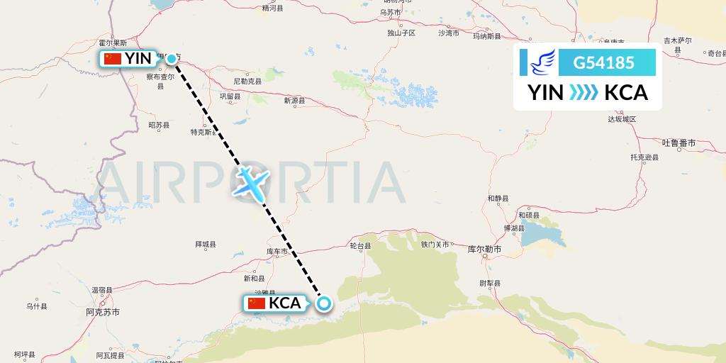 G54185 China Express Airlines Flight Map: Yining to Kuqa