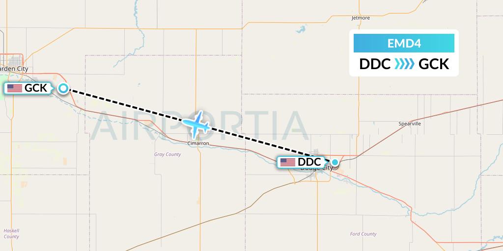 EMD4 Eaglemed Flight Map: Dodge City to Garden City