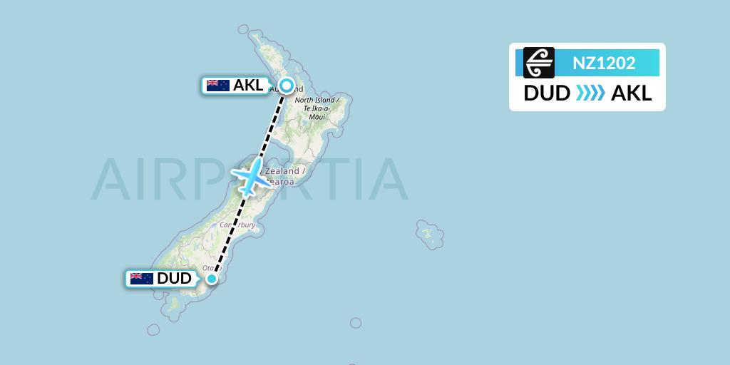 NZ1202 Air New Zealand Flight Map: Dunedin to Auckland