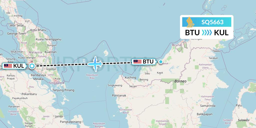 SQ5663 Singapore Airlines Flight Map: Bintulu to Kuala Lumpur