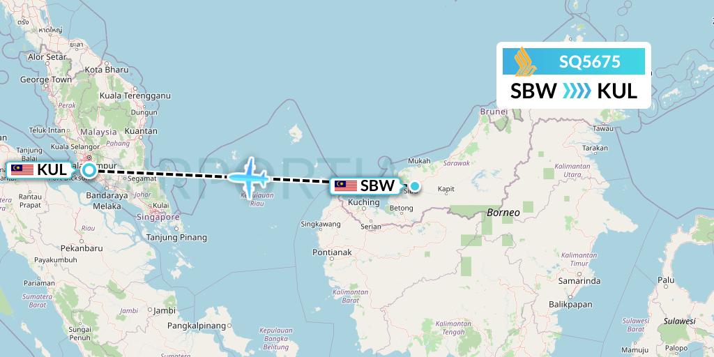 SQ5675 Singapore Airlines Flight Map: Sibu to Kuala Lumpur