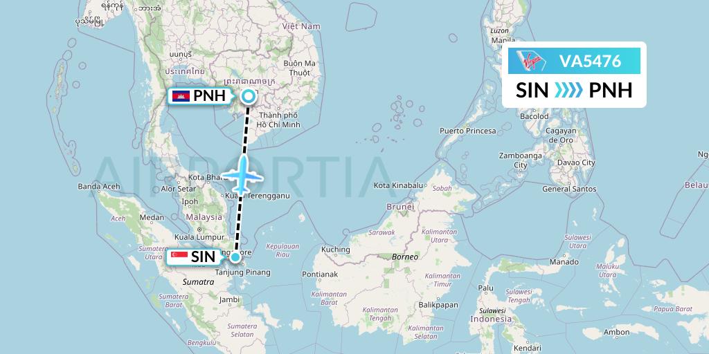 VA5476 Virgin Australia Flight Map: Singapore to Phnom Penh