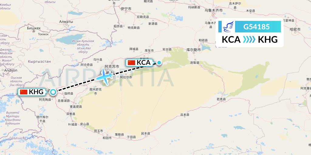 G54185 China Express Airlines Flight Map: Kuqa to Kashgar