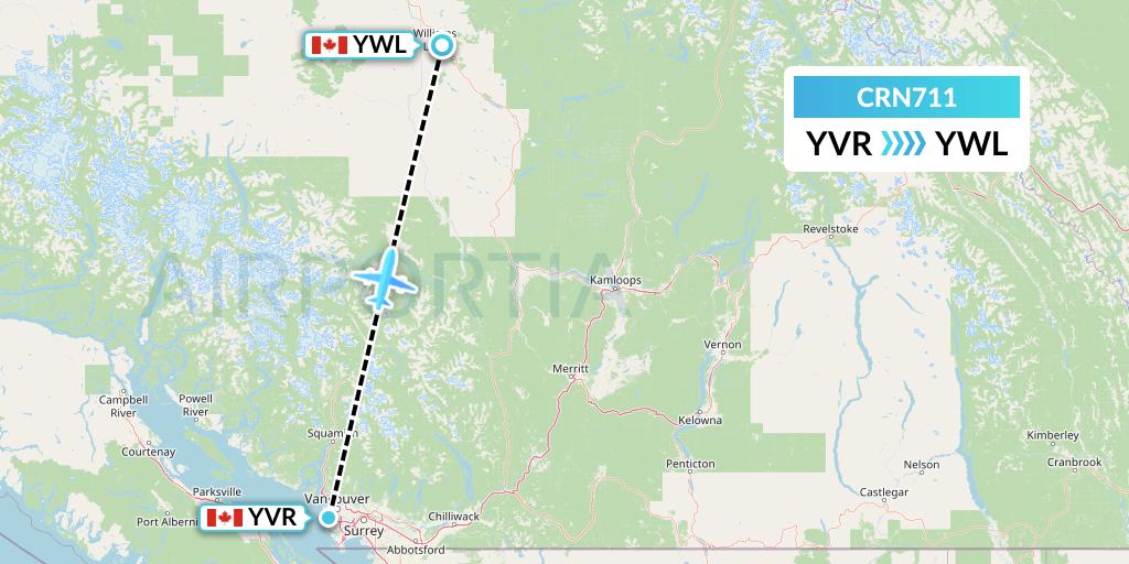 CRN711 Aerocaribbean Flight Map: Vancouver to Williams Lake