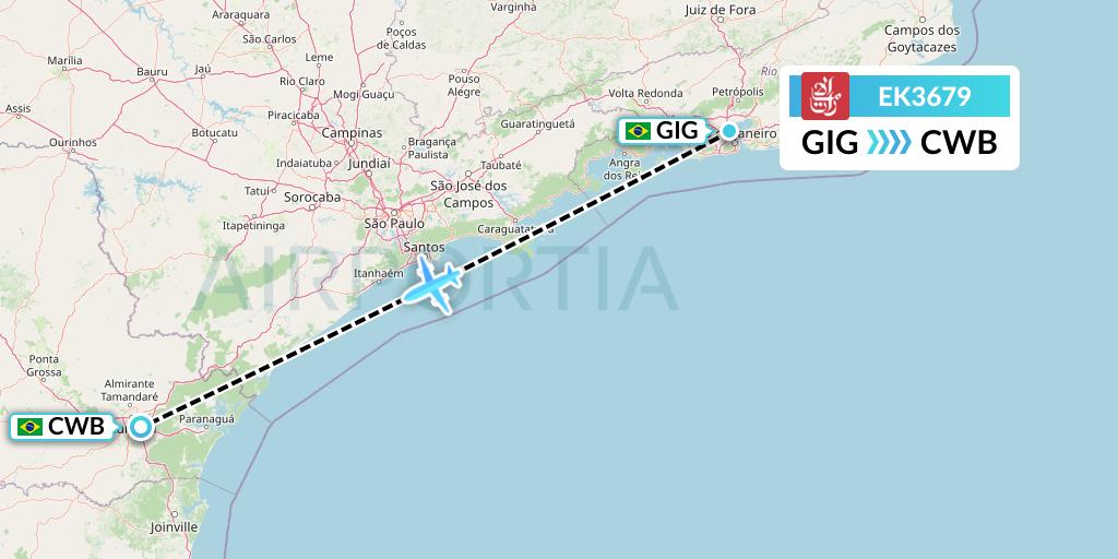 EK3679 Emirates Flight Map: Rio de Janeiro to Curitiba