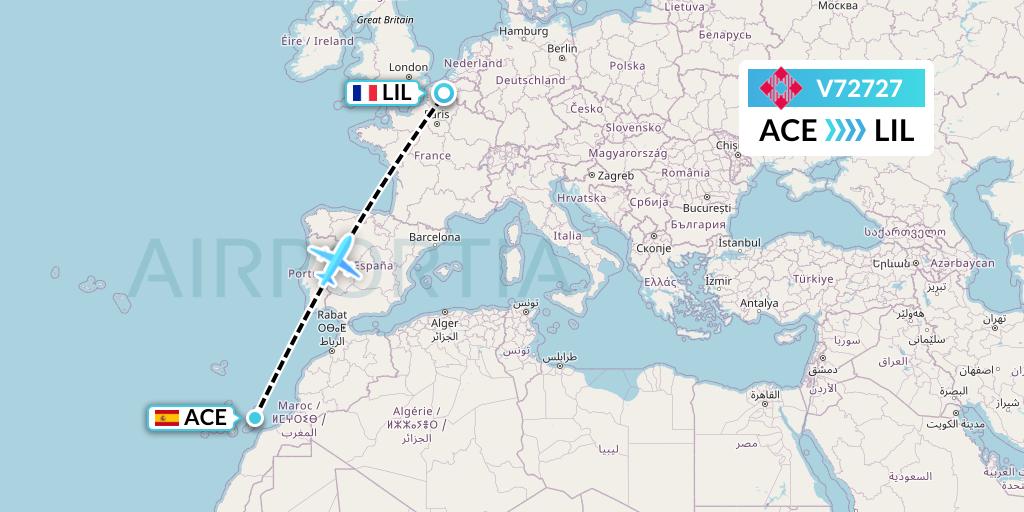 V72727 Volotea Flight Map: Lanzarote to Lille