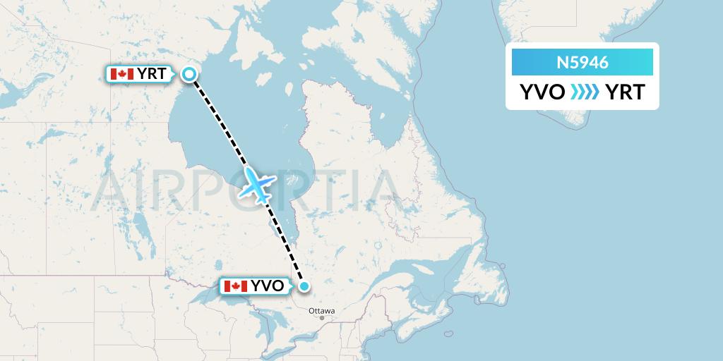 N5946 Nolinor Aviation Flight Map: Val-d'Or to Rankin Inlet