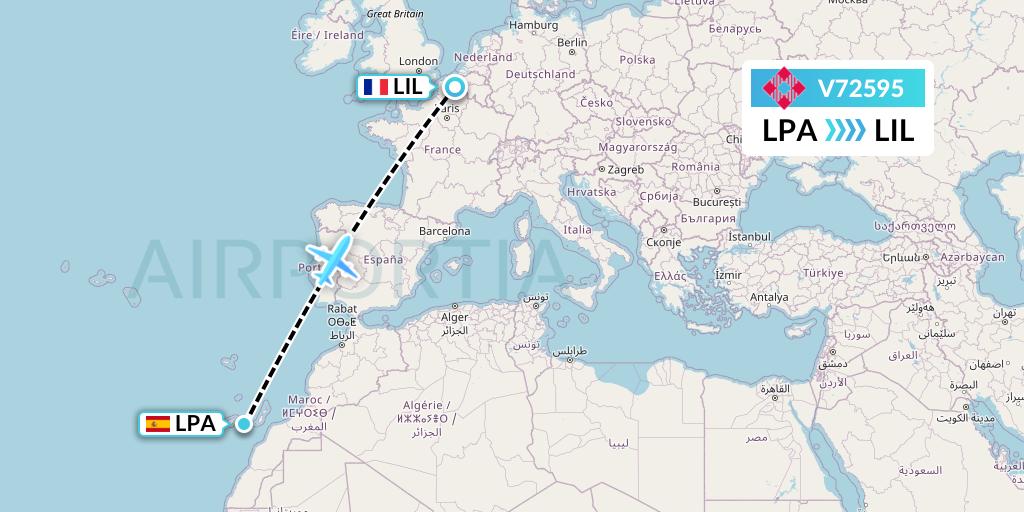 V72595 Volotea Flight Map: Las Palmas to Lille
