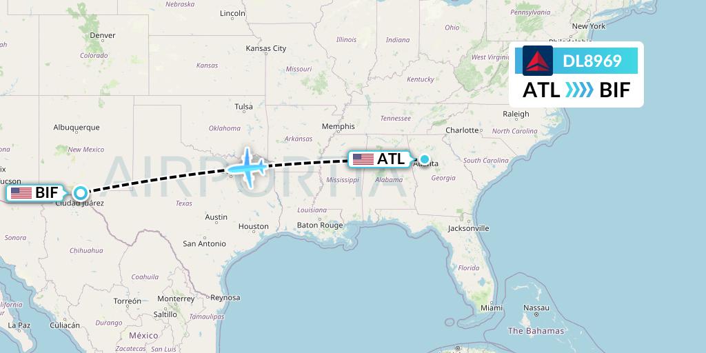 DL8969 Delta Air Lines Flight Map: Atlanta to Fort Bliss-El Paso