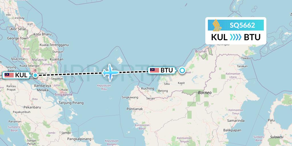 SQ5662 Singapore Airlines Flight Map: Kuala Lumpur to Bintulu