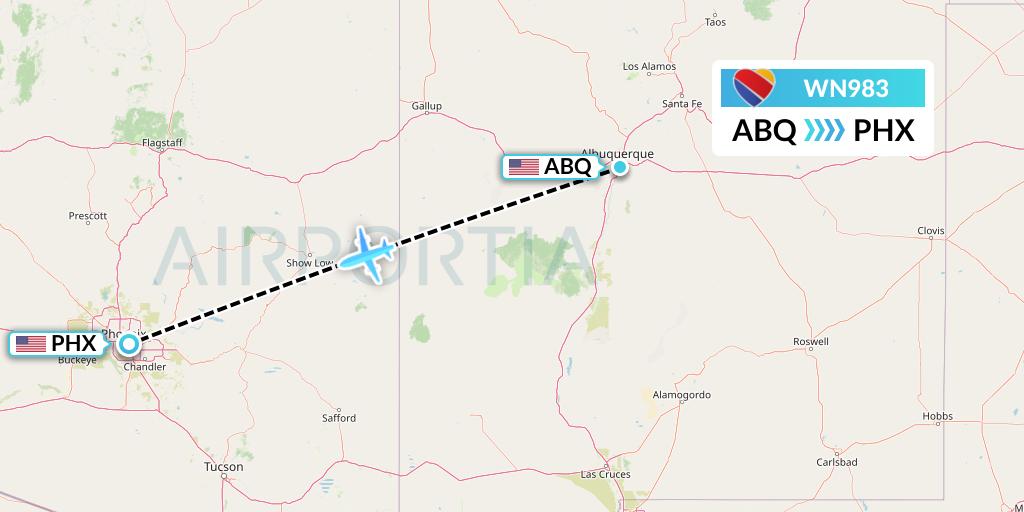 WN983 Southwest Airlines Flight Map: Albuquerque to Phoenix