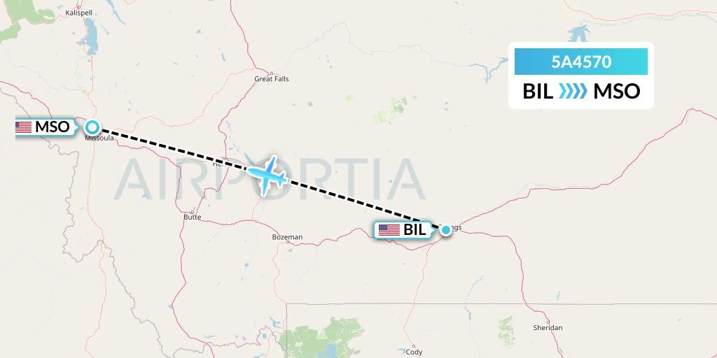 5A4570 Alpine Air Express Flight Map: Billings to Missoula