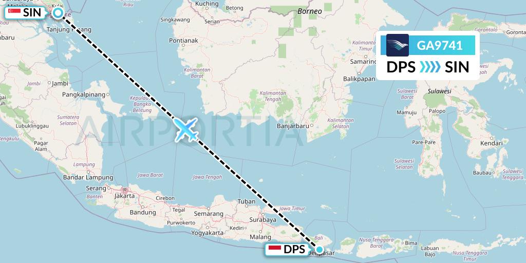 GA9741 Garuda Indonesia Flight Map: Denpasar to Singapore