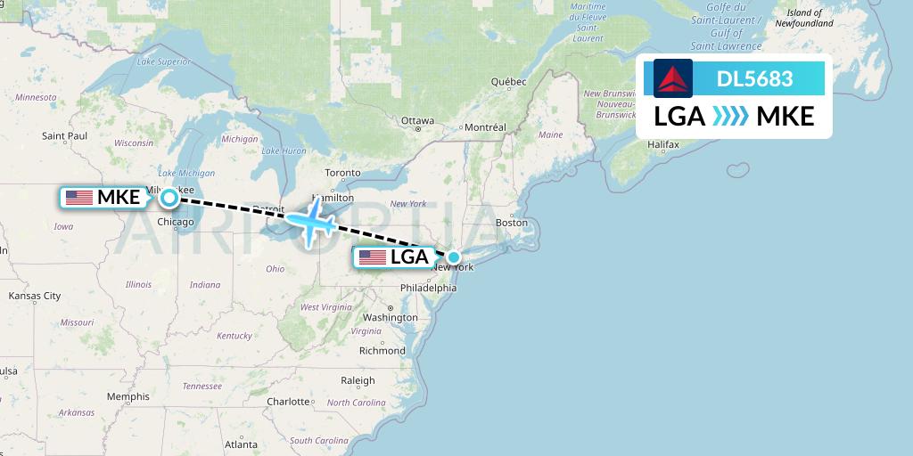 DL5683 Delta Air Lines Flight Map: New York to Milwaukee